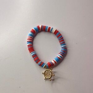 Nautical Red, White, and Blue Bracelet with Gold Charm